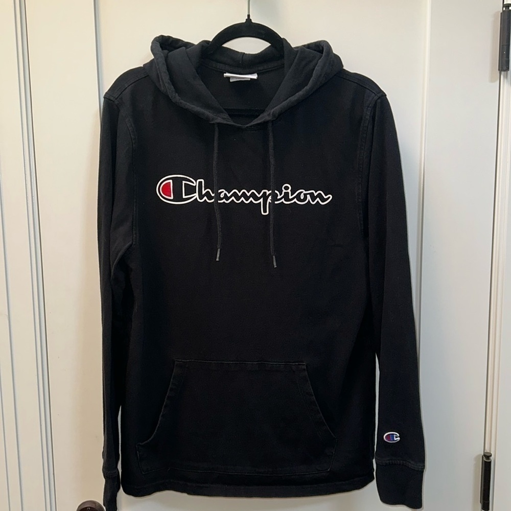 Champion Unisex Hoodie Black Size Medium GUC